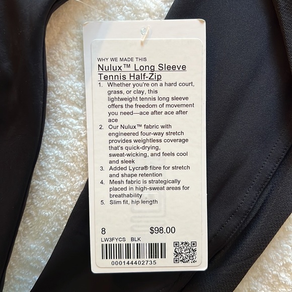 lululemon tennis half-zip *nulux — black — size: 8 - Picture 4 of 6